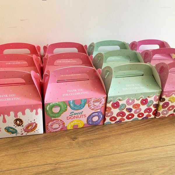 Embalagem para presente 12 unidades Caixa de doces rosa Donuts Suprimentos para festas Guloseimas Sacolas de papel de chocolate Presentes infantis Menina Feliz aniversário Decoração Chá de bebê