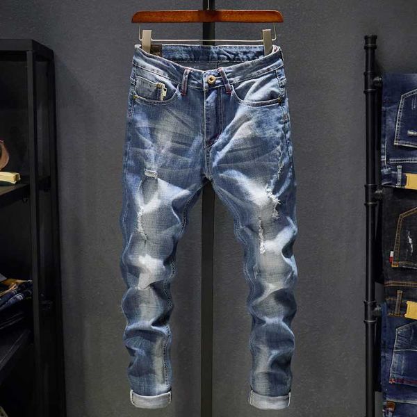 Männer Jeans 2023 Frühling Sommer Neue Blaue Mode Jeans männer Stretch Hosen Schlanke Zerrissene Loch Dünne Streetwear Denim Hosen männlichen L230724