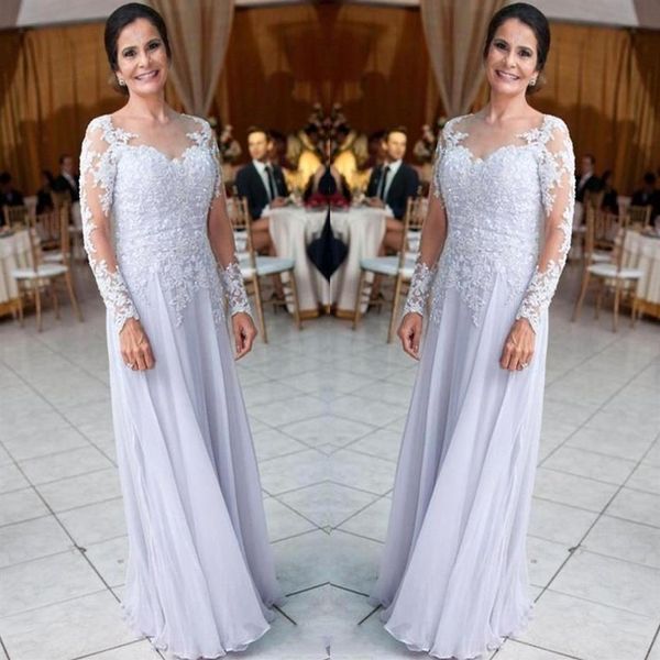 Chiffon Lange Mutter Kleider Für Hochzeiten Spitze Applikationen Pailletten Lange Ärmel Mutter der Braut Bräutigam Kleid Plus Größe Mutter Dresses229U