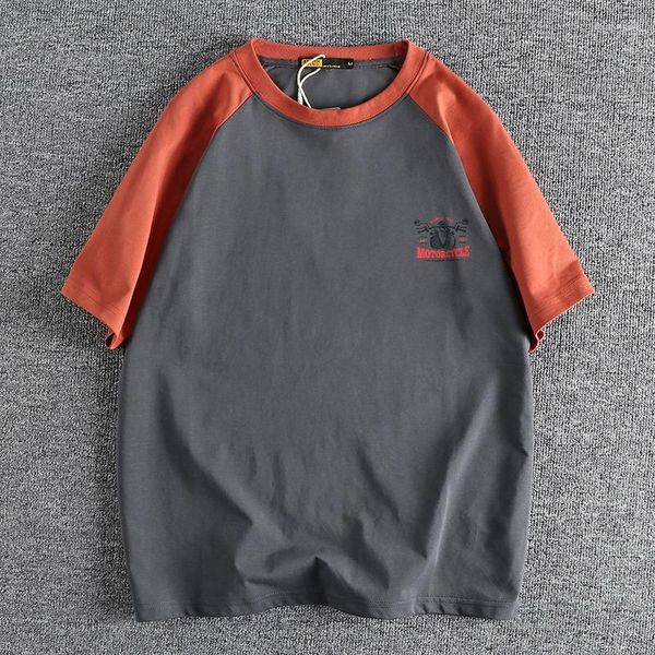 Camisetas masculinas minimalistas com estampa de motocicleta e manga curta para mangas raglã cor contrastante tendência metade 305