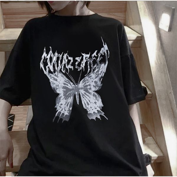 Damen T-Shirt Harajuku Sommer T-Shirts Punk Butterfly Y2k Dark Damen T-Shirt Mode Swag Ästhetik Unisex Kurzarm T-Shirt Kleidung Tops 230724