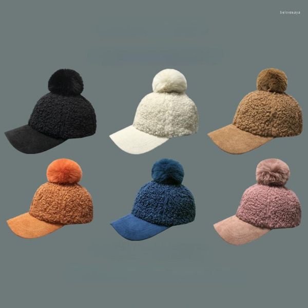 Cappellini da baseball Versione coreana del berretto da baseball grande e lanuginoso carino Autunno femminile e inverno Centinaia di cappelli di peluche di agnello caldo e spesso Marea