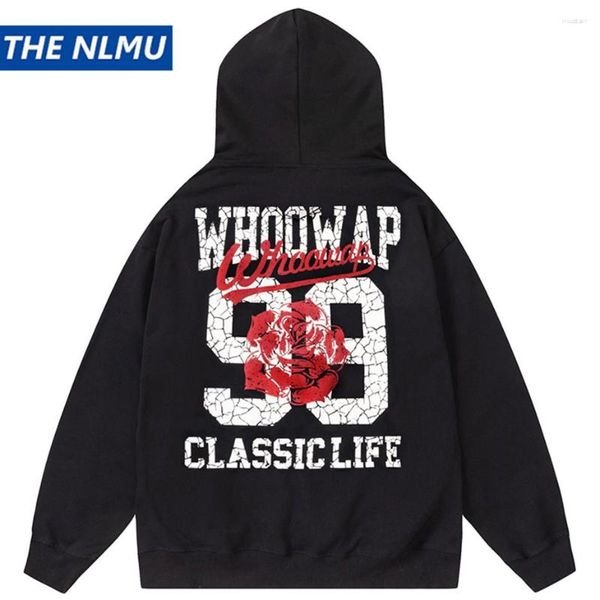 Herren Hoodies 2023 Hip Hop Männer Brief Rose Gedruckt Übergroßen Harajuku Y2K Sweatshirt Streetwear Fashion Mann Pullover Hoodie Schwarz