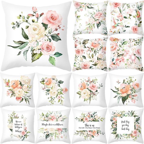 Federa Primavera Lettera Stampa Fiore Decorazioni per la casa per divano Fodera per cuscino Poliestere Goccia Housse De Coussin 230724