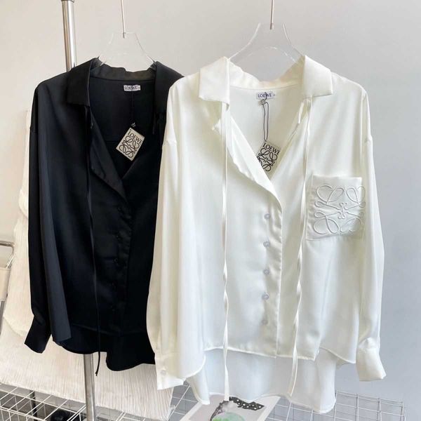 Erkekler Sıradan Gömlek 2023 Sonbahar Yeni İpek Üst Light Lüks Tasarım LW İşlemeli Gömlek Uzun Kollu Beyaz Gömlek Ceket Kadınlar