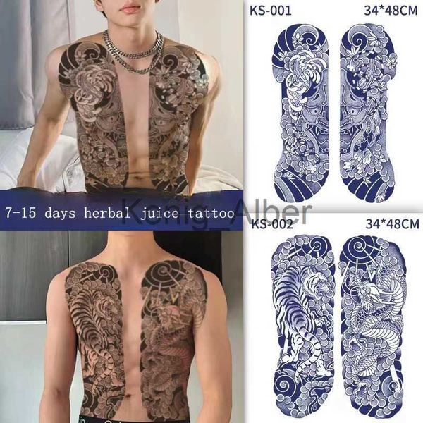 Tatuaggi temporanei Cardigan giapponese Adesivi tatuaggio a base di erbe Impermeabile Uomo Donna Schiena completa Vegetazione Prajna semipermanente Fiore Braccio Tatuaggi finti x0724