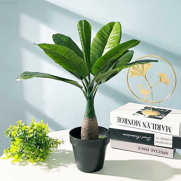 Objetos decorativos Estatuetas 40cm 8 Folhas Artificial Banana Desktop Bonsai Palmeiras Tropicais Falso Coco Folhas De Seda Para Decoração De Escritório Em Casa L230724