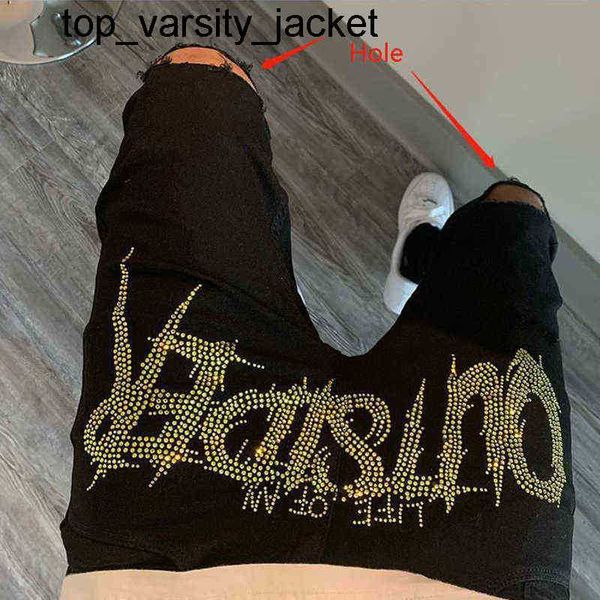 2023 novo jeans masculino preto jogging cintura retrô strass magro designer buraco perfuração quente estiramento pés pequenos jeans lavados calças masculinas