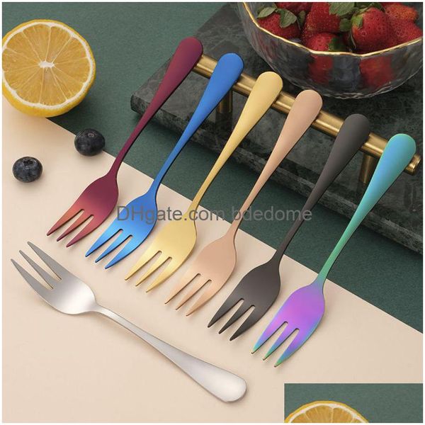 Forchette Oro Arcobaleno Acciaio inossidabile Casa Cucina Sala da pranzo Posate Dessert Frutta Forchetta Set di posate per eventi di feste Drop Delivery Garden Ba Dhdbx