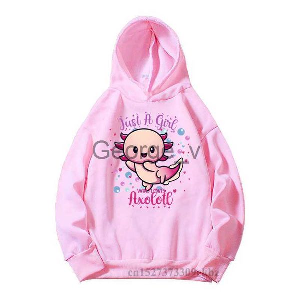 Hoodies Sweatshirt Sadece Axolotls'u seven bir kız çocuklar pembe kapüşonlu rahat çok yönlü uzun kollu sokak kıyafetleri çocuk sweatshirt bebek gündelik üst j230724