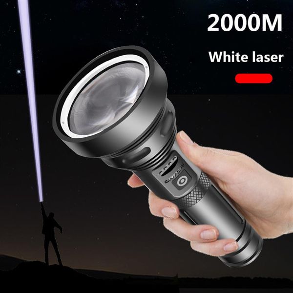 2000 Meter 20.000.000 LM leistungsstarke weiße Laser-LED-Taschenlampe, zoombare Taschenlampe, hartes Licht, Selbstverteidigung, 18650 26650 Batterie, Laterne 328 V