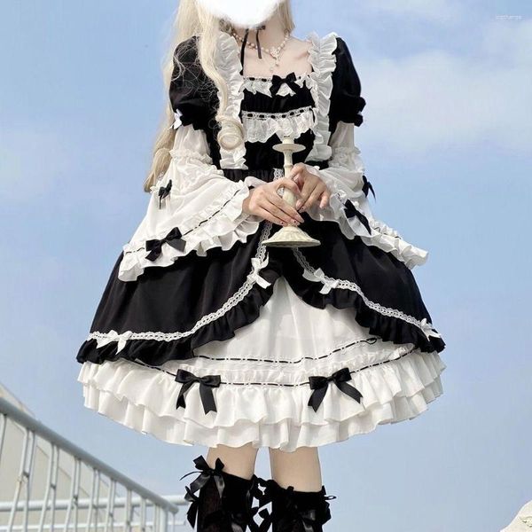 Vestidos casuais Korea Lolita Cosplay Kawaii Y2K Bow Dress Summer Vintage French Elegant Party Dreeses Female Sweet Cute Fashion Fariy