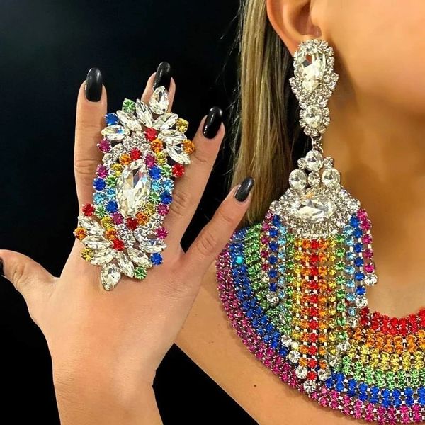 Anéis de casamento Stonefans exagerado anel multicolorido para mulheres casamento dama de honra cristal Y2k acessórios moda jóias anel vintage festa 230724