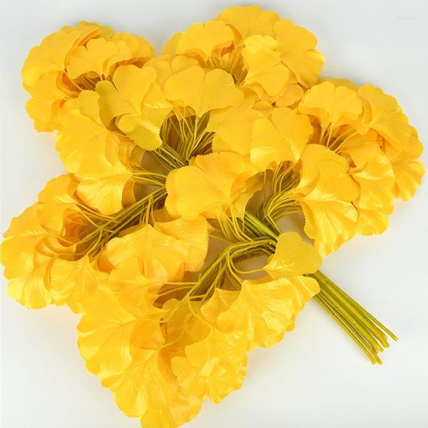 Dekoratif Çiçekler 12 PCS Yapay Ginkgo Bırak İpek Bitkiler Sahte Şube Plastik Sonbahar Sarı Yaprak Buket Ev Düğün Dekor Dekor