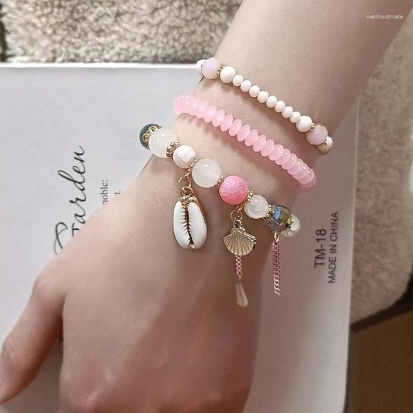 Charm Armbänder 3 teile/satz Süße Glas Perlen Armband Für Frauen Mädchen Shell Kette Anhänger Luxus Sommer Strand Boho Schmuck