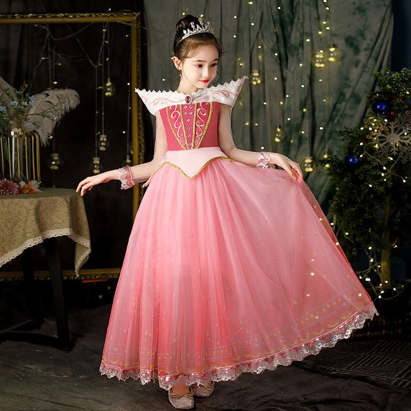 Aurora Princess Girls Dress Sleeping Beauty Dress Up Christmas Cosplay Gown Girls Children Luxury Aurora Costume di Halloween