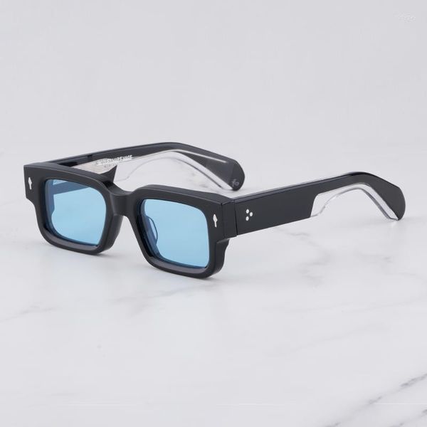 Óculos de sol 2023 Arrive ASCAR II Clássico High Street Quadrado Preto Para Homens Artesanato 8.0mm Acetato Solar Óculos Lente Azul