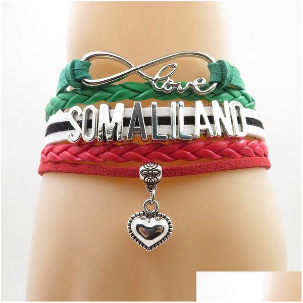 Braccialetti con ciondoli Infinity Love Somaliland Bracciale Bandiera Cuore Braccialetti avvolgenti in pelle per donna e uomo Drop Delivery Jewelry Dhz1I