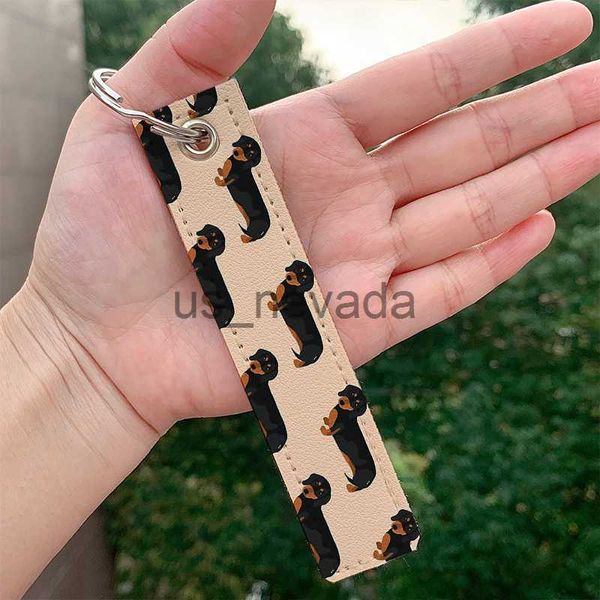 Chaveiros Lanyards Salsicha Dog Lovers couro motocicleta Dachshunds Chaveiro Correia Alça Chaveiros Porta Suspensão Bolsa Carteira Chaveiro Bolsa Pendurada J230724