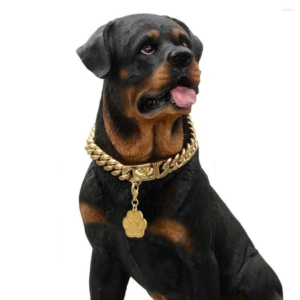 Hundehalsbänder, Goldkettenhalsband, Metallhalskette mit Design, sichere Schnalle, 18 Karat kubanisches Glied, 14 mm, stark, robust, kausicher für Hunde