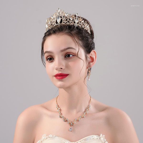 Collana Orecchini Set Itacazzo Copricapo da sposa Corona Orecchie Abito da sposa classico da donna color oro Diademi