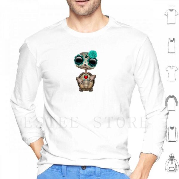 Felpe con cappuccio da uomo Blue Day Of The Dead Sugar Skull Baby Turtle manica lunga