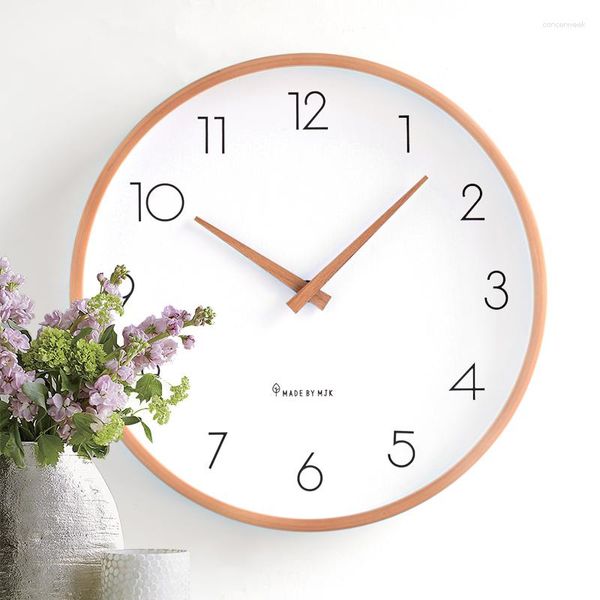 Wall Clocks Eenvoudige En Moderne Massiv Houten Wandklok Woonkamer Creatieve Persoonlijkheid Mode Klok Thuis Nordic Slaapkamer Mute