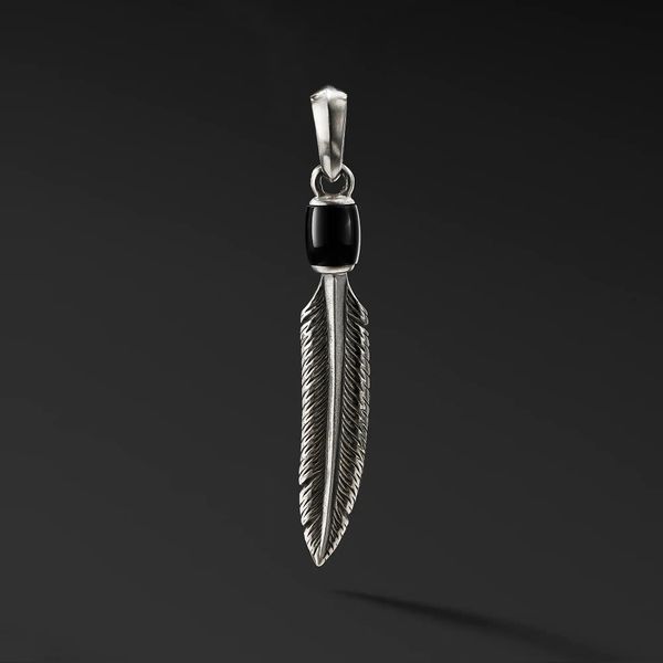 Горячая распродажа S925 Европейский и американский стиль моды моды Simple Men's Pendant Classic Black Feather Tag