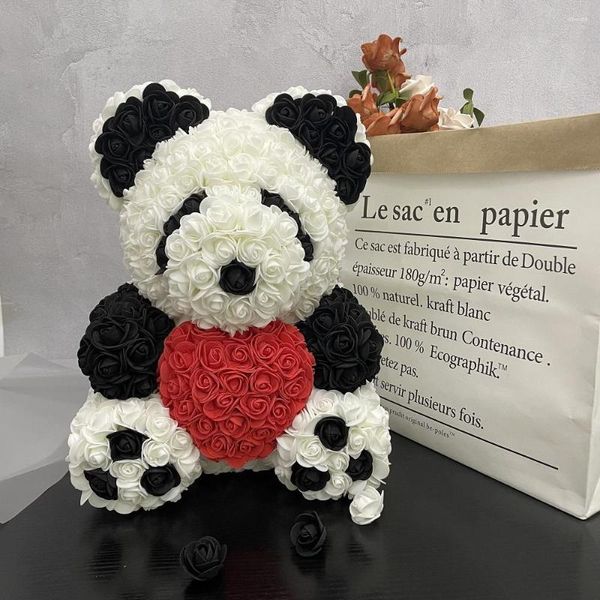 Fiori decorativi 40 cm Rose Bear Fiore artificiale in schiuma Panda Decorazioni o regali per il giorno della memoria e il compleanno del Ringraziamento del festival