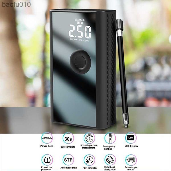 Caricabatterie portatile Power Bank 4000mAh con pompa ad aria per pneumatici per auto Ricarica rapida USB per iPhone Xiaomi Samsung LED Power Bank L230619