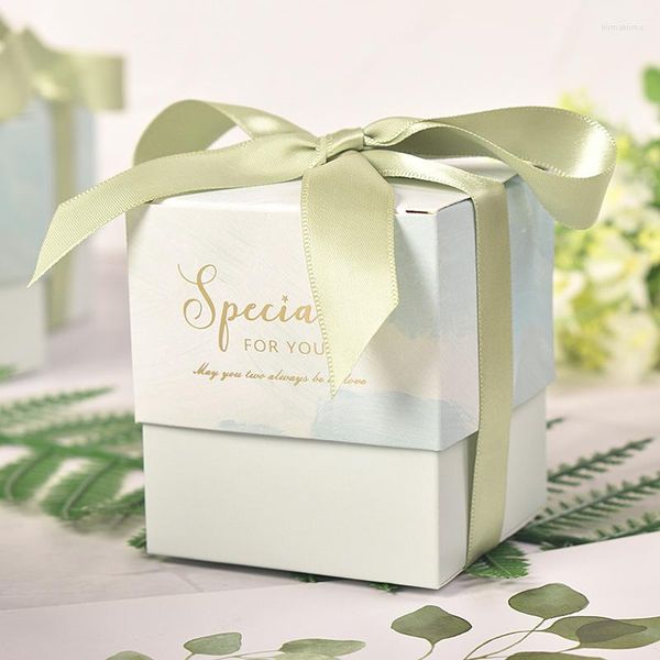 Confezioni regalo Bomboniere Bomboniere Scatola per imballaggio di carta Souvenir con scatole di caramelle a nastro per battesimo Baby Shower Articoli per feste