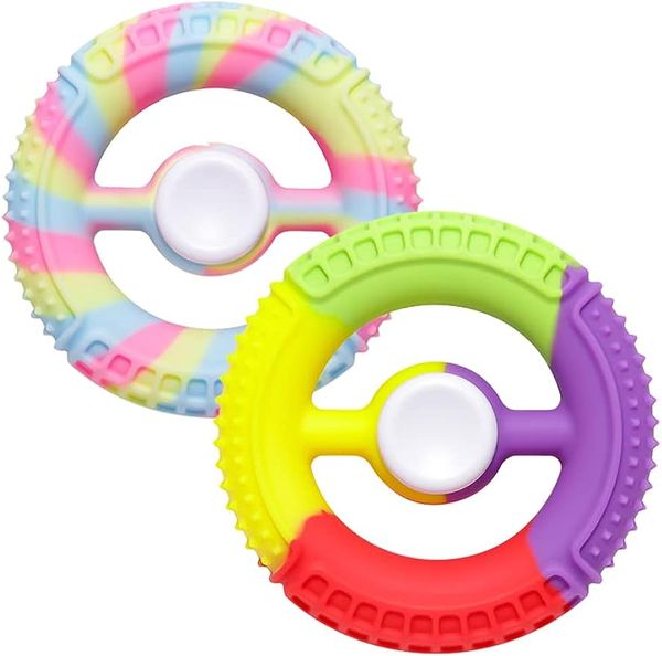 2 in 1 Multi Color Silicone Fingertip Gyro Toy Spinning Round Grip Ring Giroscopico rotante per alleviare lo stress Spinner Palm Massage Toys
