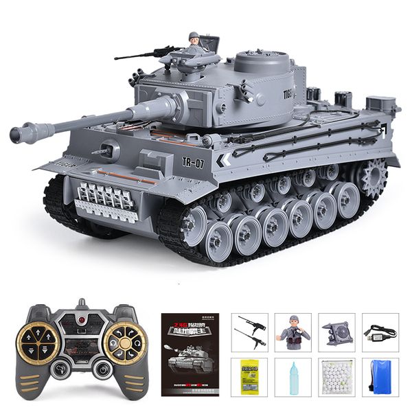 Carro elétrico RC Tanque Tiro Bala Fumar Controle Remoto Infravermelho Brinquedo Tigre Modelo Militar Vibração Recuo Com Som LED Presente Menino 230724