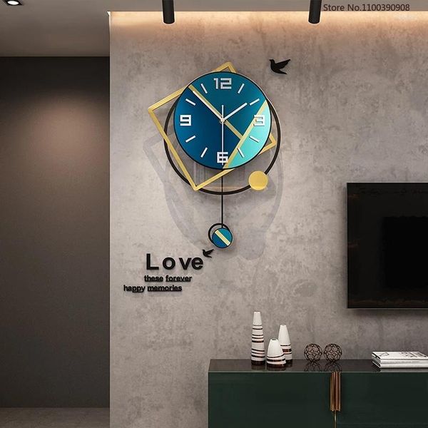 Relógios de parede Relógio Grande Design Moderno Pêndulo Relógio Decorativo Azul Para Sala de Estar Cozinha Tv Fundo Decoração de Casa Pendurado