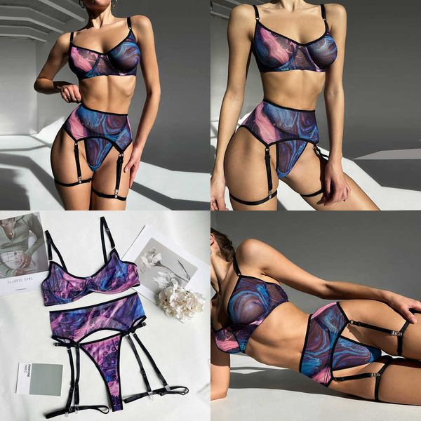 NXY Tie Dye Sexy Lingerie Bra Set Fancy Erotiic Underwear Women Uncensored Intimo See Through Bra Abiti sensuali Reggiseno e slip 230717