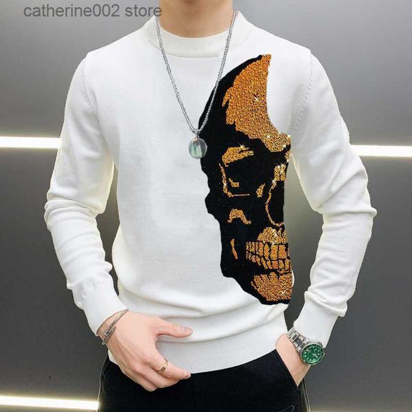 Männer Pullover Einfache Persönlichkeit Strass Design Halb Schädel Europäischen Und Amerikanischen Pullover Männer der Winter Marke Casual Pullover T230724