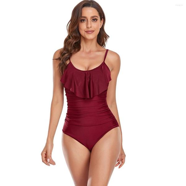 Roupa de banho feminina Nighpha Maiô de peça única para mulheres Fatos de banho busto frontal com babados decoração alças ajustáveis ruched