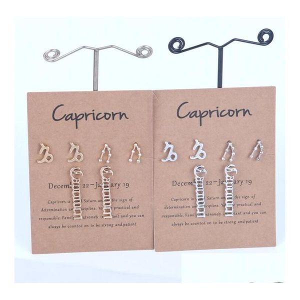 Stud 3 paia / set 12 costellazione zodiacale orecchini oroscopo segno zircone gioielli coreani stella galassia bilancia astrologia donne orecchio anello regalo Dhfht