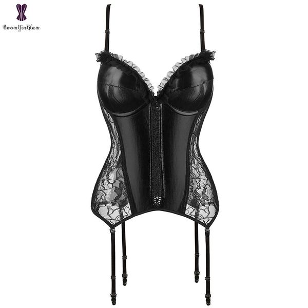 Bras Frauen Gothic Unterwäsche Schwarz Blumener BH -Gurt drängen synthetische Leder sexy Dessous Steampunk Korsetts und Bustiers