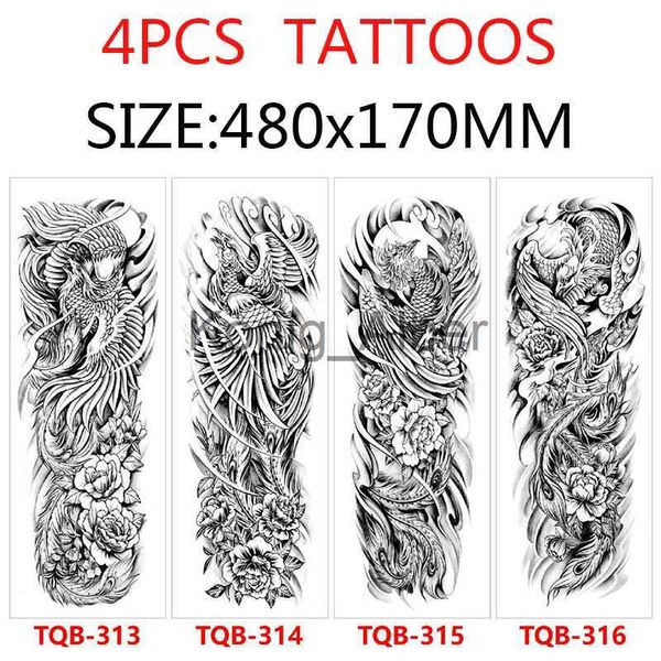 Temporäre Tattoos, großer Arm, Ärmel, Zeittattoo, Pfingstrose, Blume, temporäres Tattoo, Feuer, Phönix, Männer und Frauen, gefälschte Tätowierung, Aufkleber, Flügel x0724