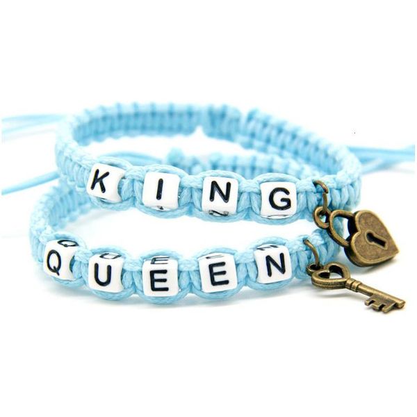 Charm Armbänder 2 Teile / Paar Paar Solide Blau König Und Königin Mit Schlüsselschloss Seilketten Liebhaber Geschenk Handgemachte Accessoires Drop Lieferung Je Dhfzd