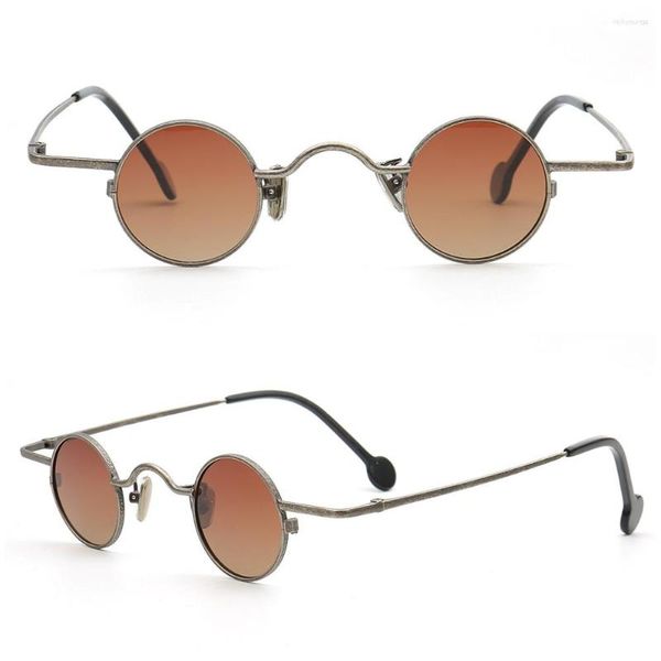 Óculos de sol retrô masculino redondo polarizado feminino UV400 óculos de sol nerd elegante marrom claro azul metal moderno óculos de condução