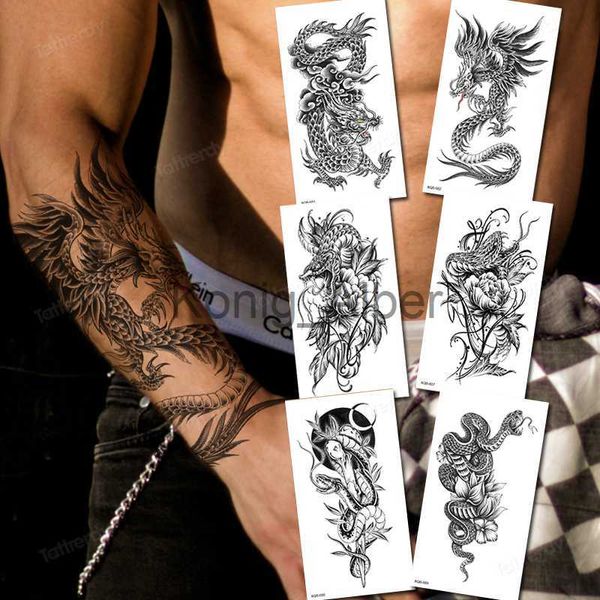 Temporäre Tattoos, 10 Stück/Packung, Armmanschette, temporäre Tattoos für Männer, Erwachsene, sexy Anime, Drache, Schlange, Blume, Tattoo-Aufkleber, schwarze Körperkunst, Malerei x0724