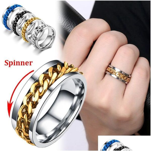 Band Ringe 8mm Cool Edelstahl Drehbare Männer Ring Kann Bier Flasche Kette Punk Frauen Schmuck Für Party geschenk Drop Lieferung