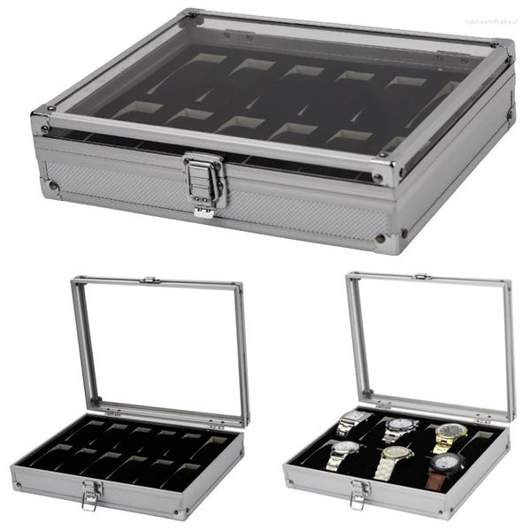 Scatole per orologi Fessure manuali Scatola per esposizione in lega di alluminio Organizer Custodia per gioielli Custodia trasparente Caja Para Relojes