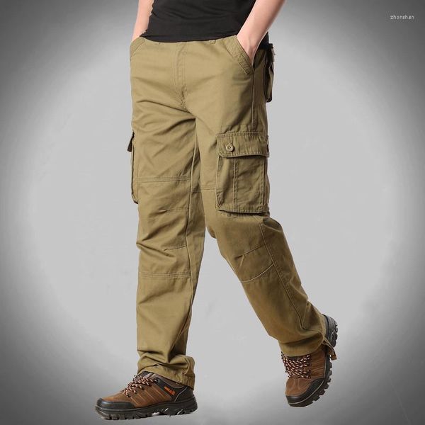 Herrenhose, Multi-Pocket-Cargo-Baumwolle, gerades Bein, lockere, lässige, solide, lange Militärhose, Konstruktionsgröße 29–44