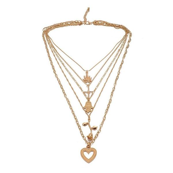 Anhänger Halsketten Mode Vintage Mtilayer Kristall Halskette Frauen Gold Farbe Perlen Mond Stern Horn Crescent Choker Schmuck Drop Lieferung Pend