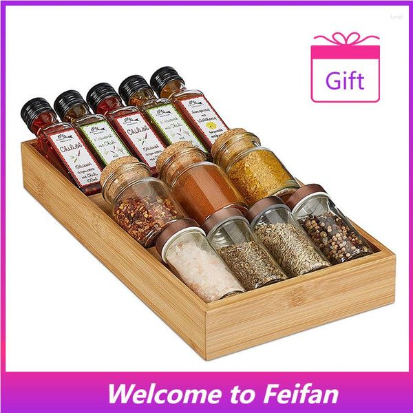 Vasi Feifan Bamboo e Wood Spice Rack a 3 strati Cucina scatola