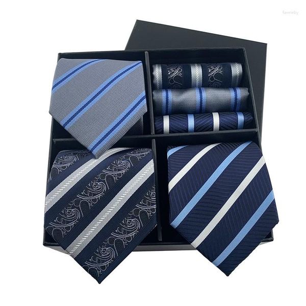 Bow Ties Erkek Hediye Kutusu Tie Bickerchief Fashion Business Stripe Paisley kravat cep kare seti lüks ambalaj