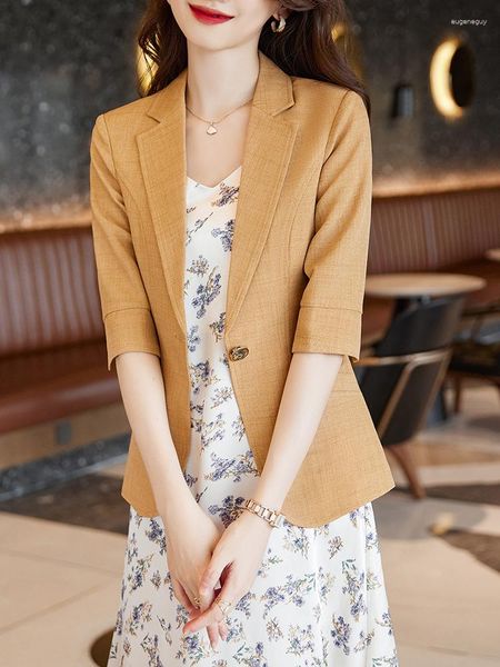 Ternos femininos Blazers elegantes Jaquetas Casaco Meia Manga Primavera Verão Estilos OL Mulheres Profissionais Trabalho de Escritório Vestuário Outwear Tops Roupas